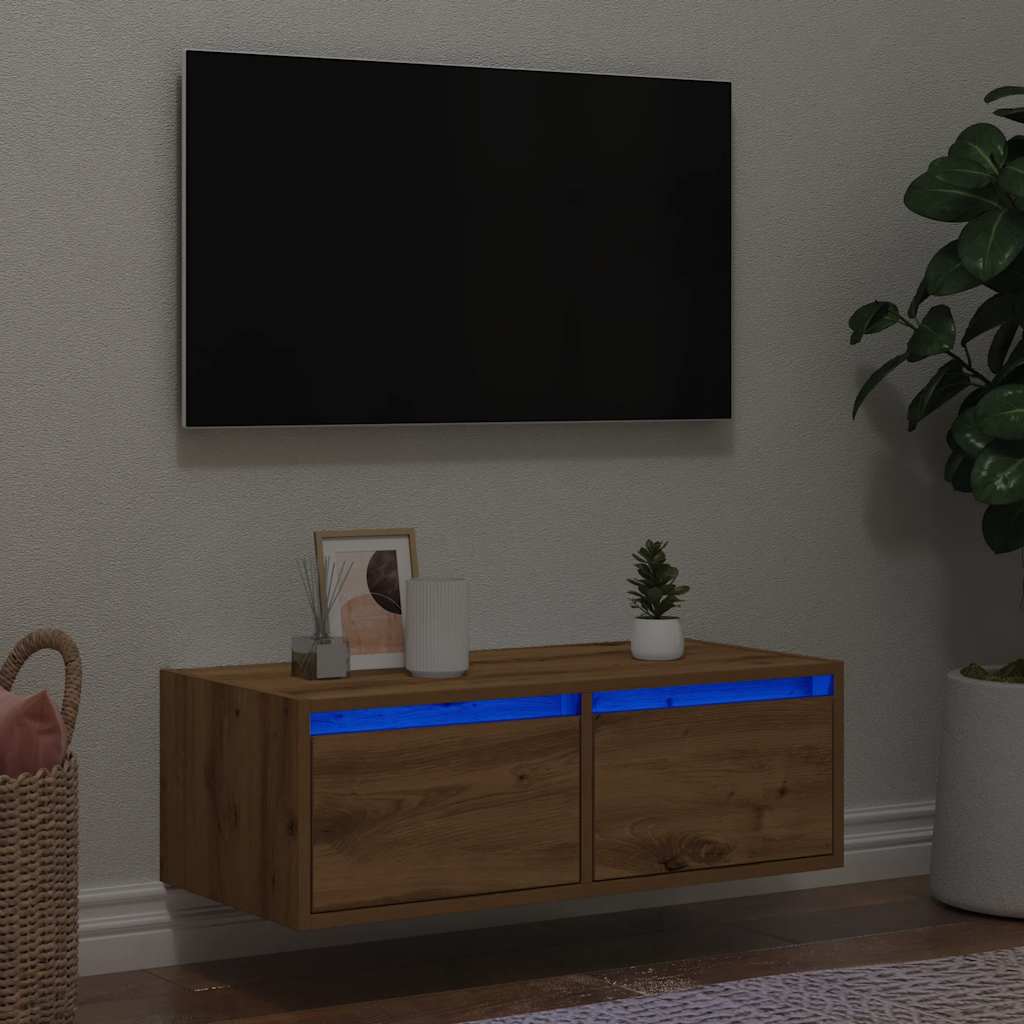 Tv-Meubel Met Led-Verlichting 75X35,5X25 Cm Artisanaal Eiken