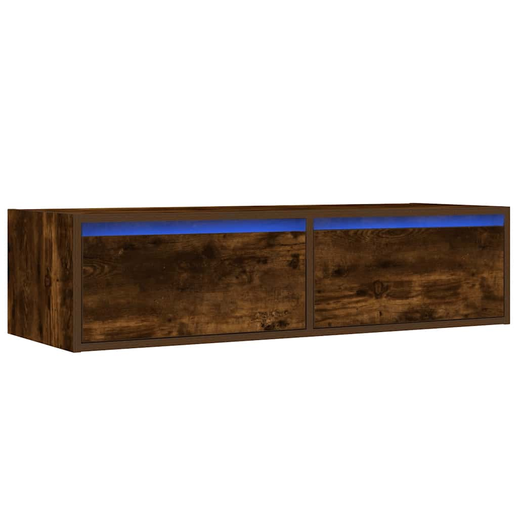 Tv-Meubel Met Led-Verlichting 100X35,5X25 Cm Gerookt Eikenkleur Beige