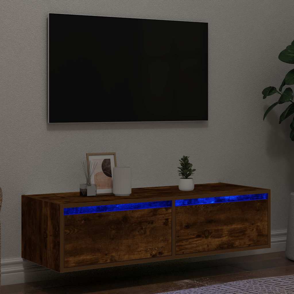 Tv-Meubel Met Led-Verlichting 100X35,5X25 Cm Gerookt Eikenkleur Beige