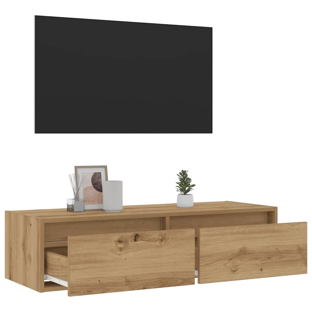 Tv-Meubel Met Led-Verlichting 100X35,5X25 Cm Artisanaal Eiken Wijnrood