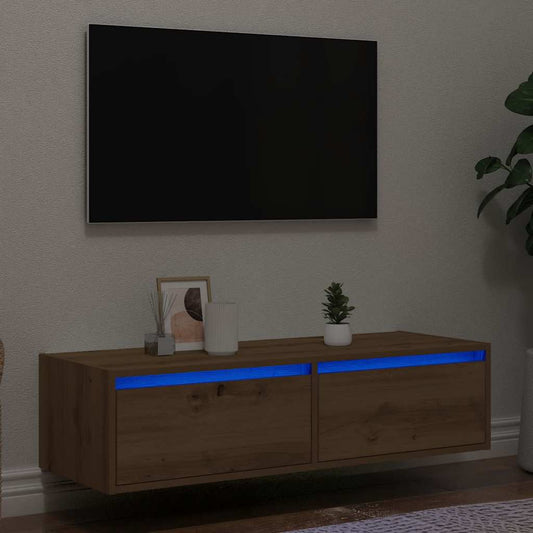 Tv-Meubel Met Led-Verlichting 100X35,5X25 Cm Artisanaal Eiken Wijnrood