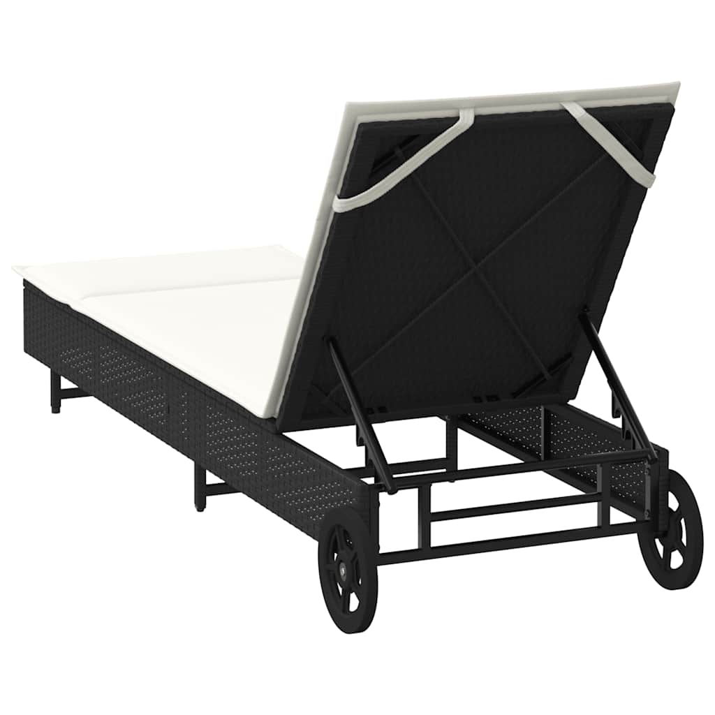 Ligbed Met Wielen En Kussen Poly Rattan