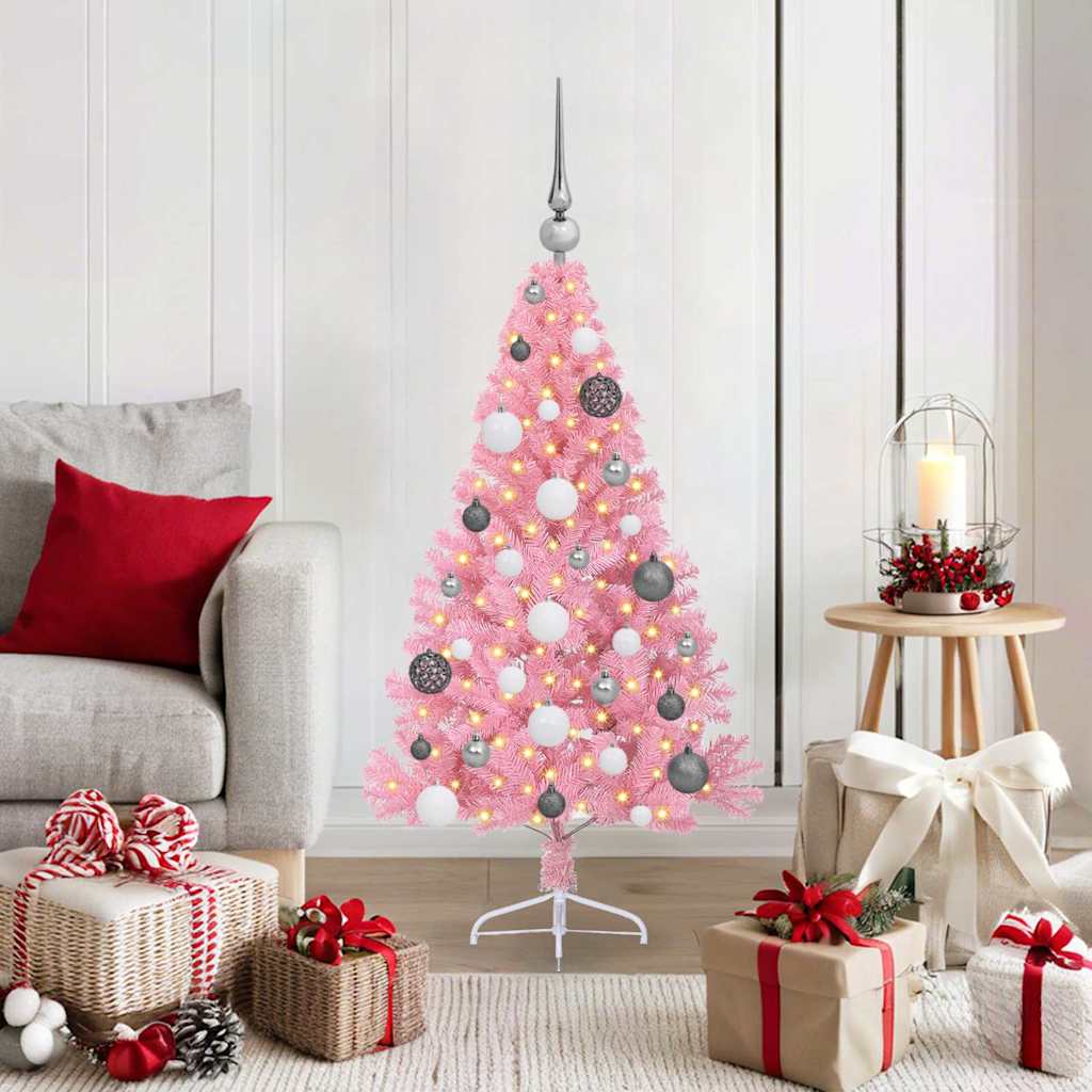 Kunstmatig Voorverlicht Kerstboom Met 300 Led Pvc Roze