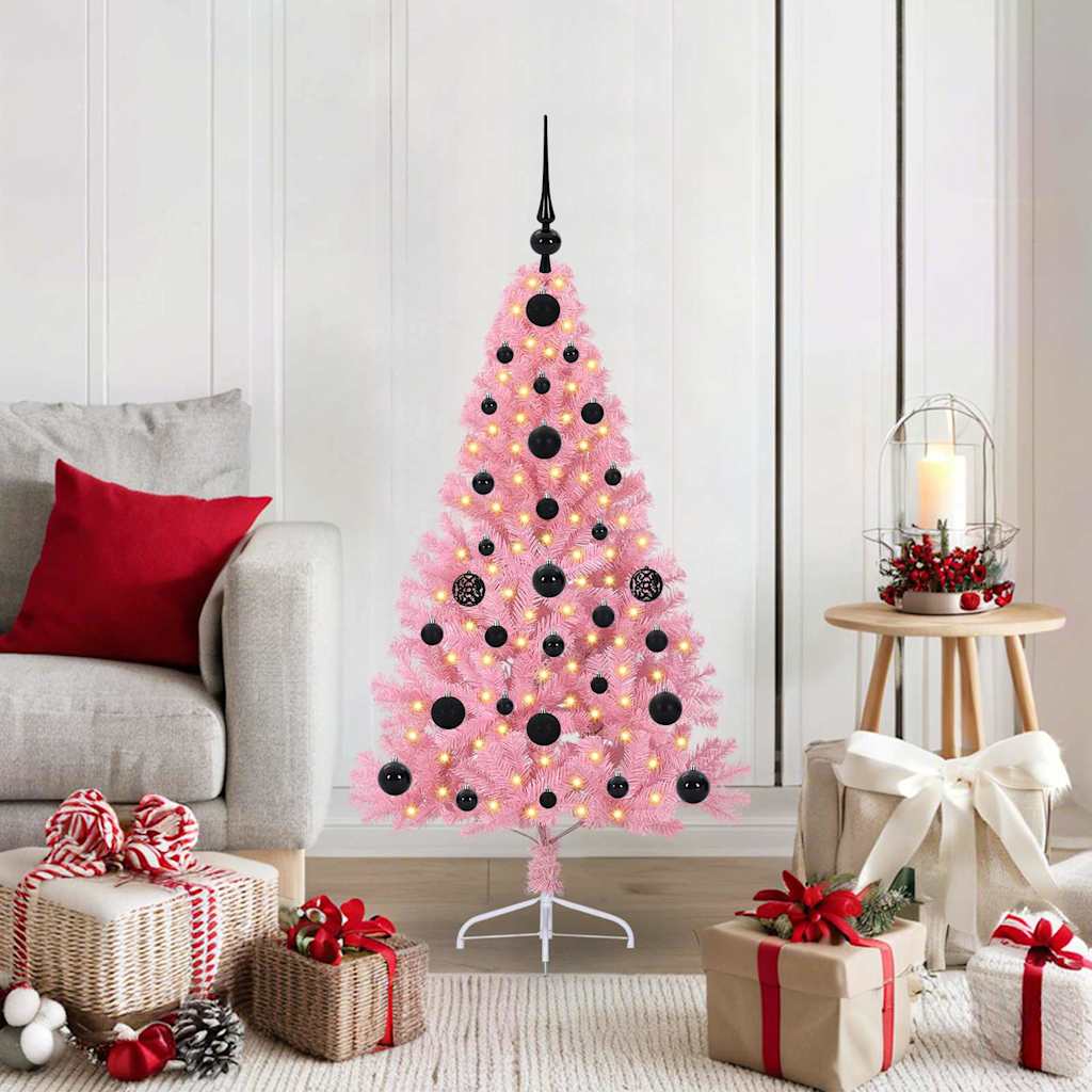 Kunstmatig Voorverlicht Kerstboom Met 300 Led Pvc Roze