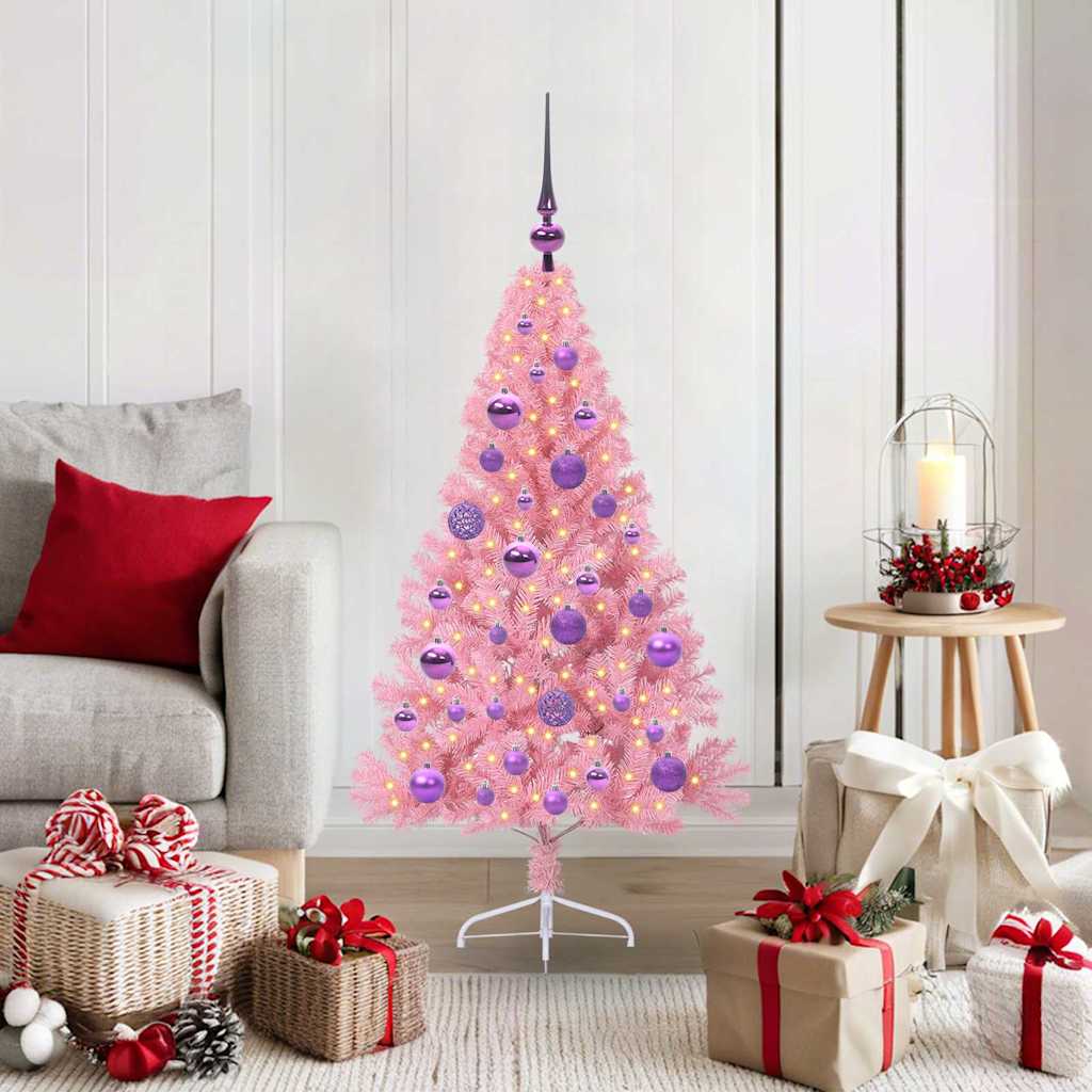 Kunstmatig Voorverlicht Kerstboom Met 300 Led Pvc Roze