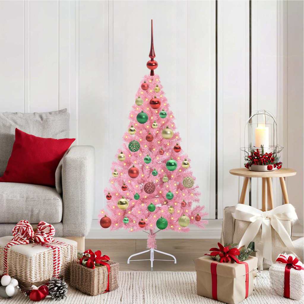 Kunstmatig Voorverlicht Kerstboom Met 300 Led Pvc Roze