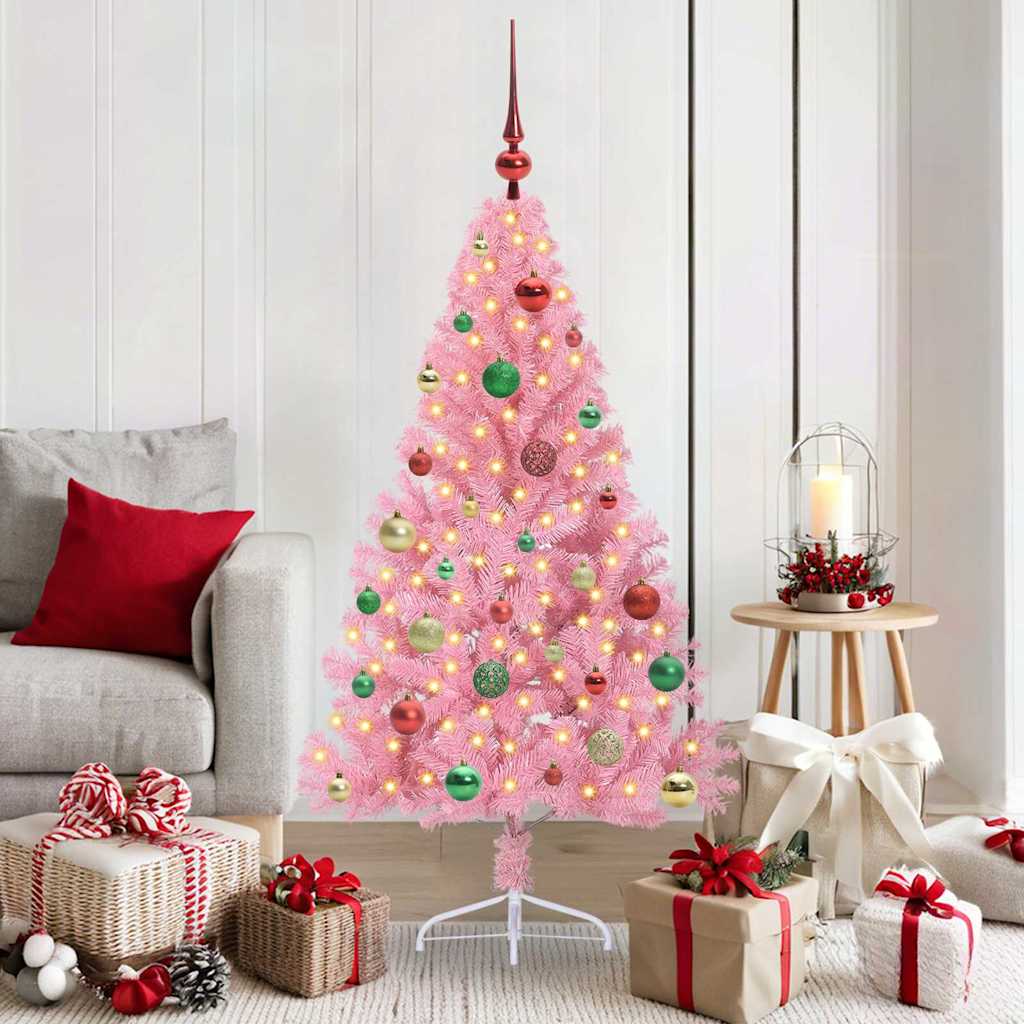 Kunstmatig Voorverlicht Kerstboom Met 300 Led Pvc Roze