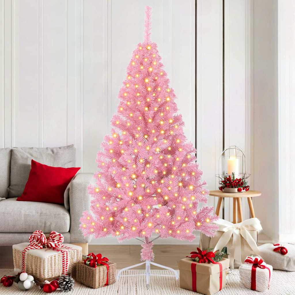 Kunstmatig Voorverlicht Kerstboom Met 300 Led Pvc Roze