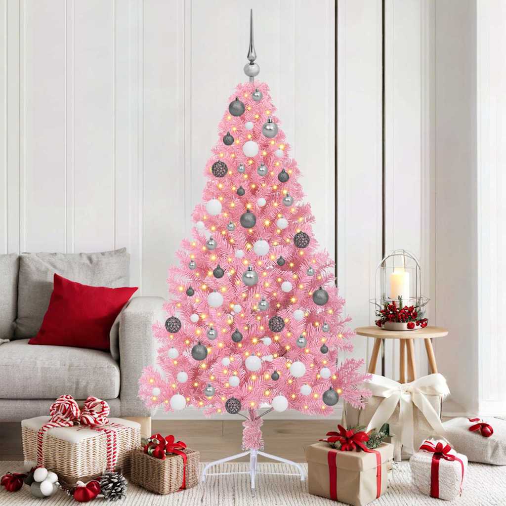 Kunstmatig Voorverlicht Kerstboom Met 300 Led Pvc Roze