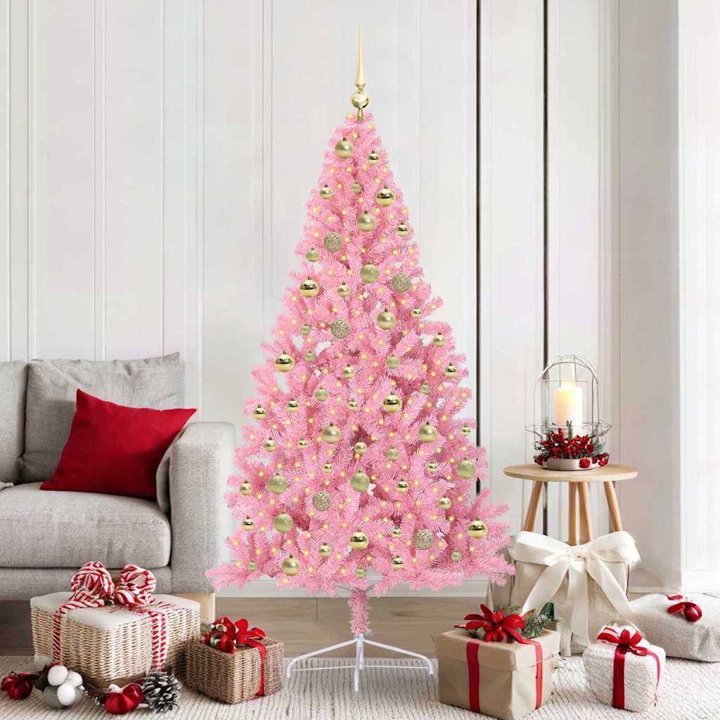 Kunstmatig Voorverlicht Kerstboom Met 300 Led Pvc Roze