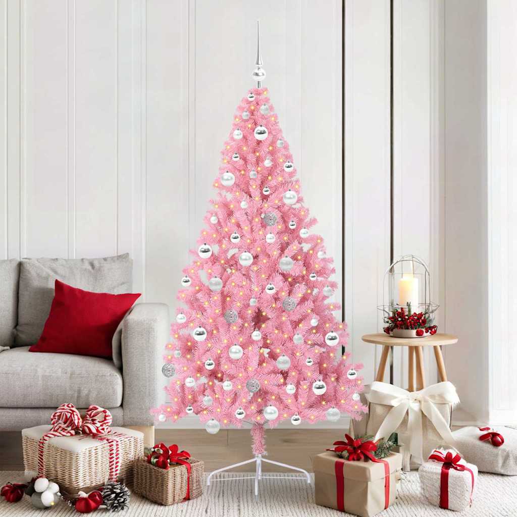 Kunstmatig Voorverlicht Kerstboom Met 300 Led Pvc Roze