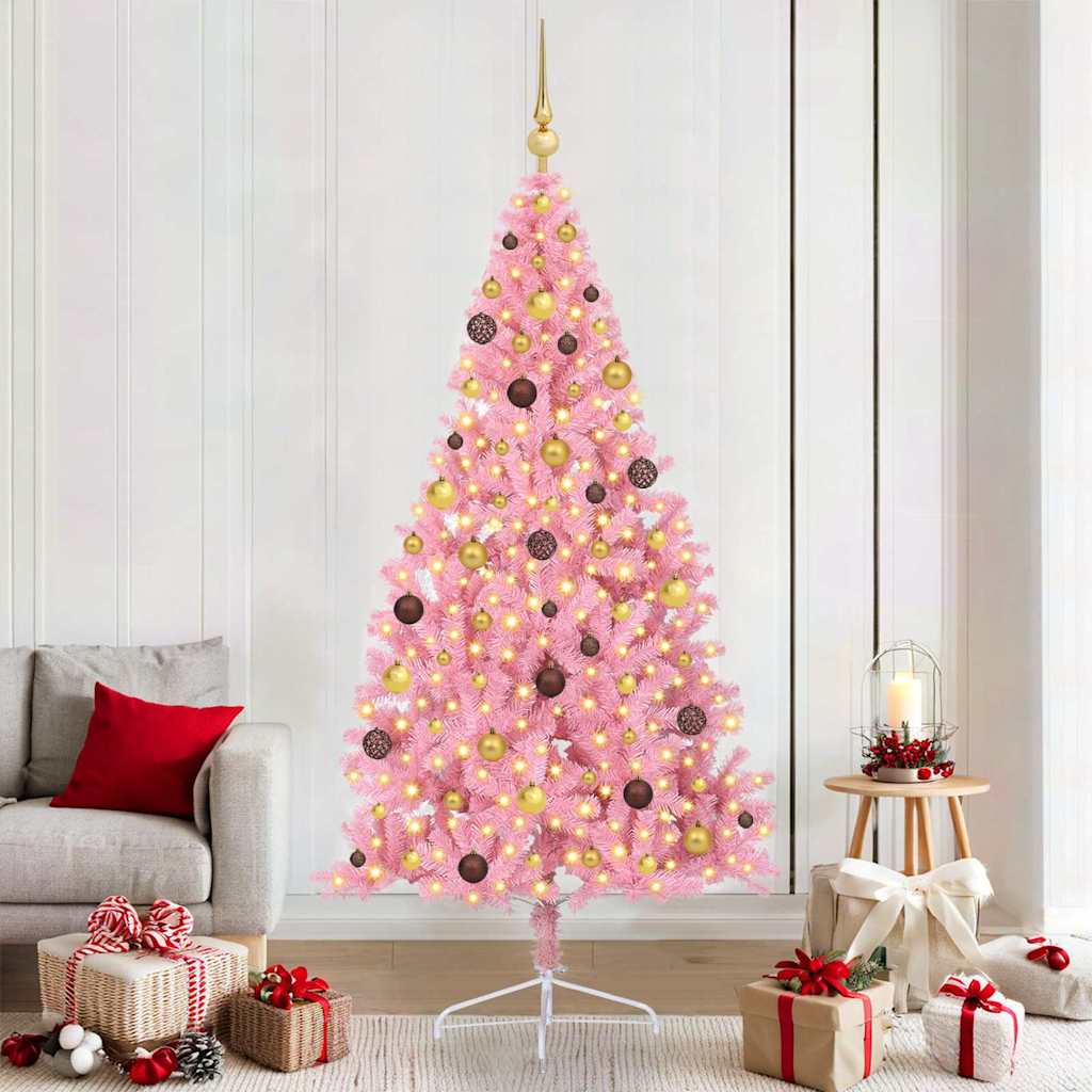 Kunstmatig Voorverlicht Kerstboom Met 300 Led Pvc Roze