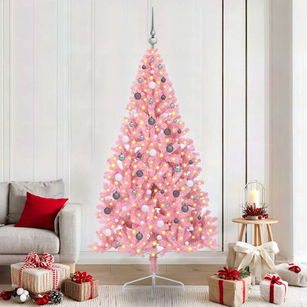 Kunstmatig Voorverlicht Kerstboom Met 300 Led Pvc Roze