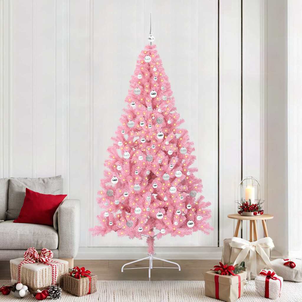 Kunstmatig Voorverlicht Kerstboom Met 300 Led Pvc Roze