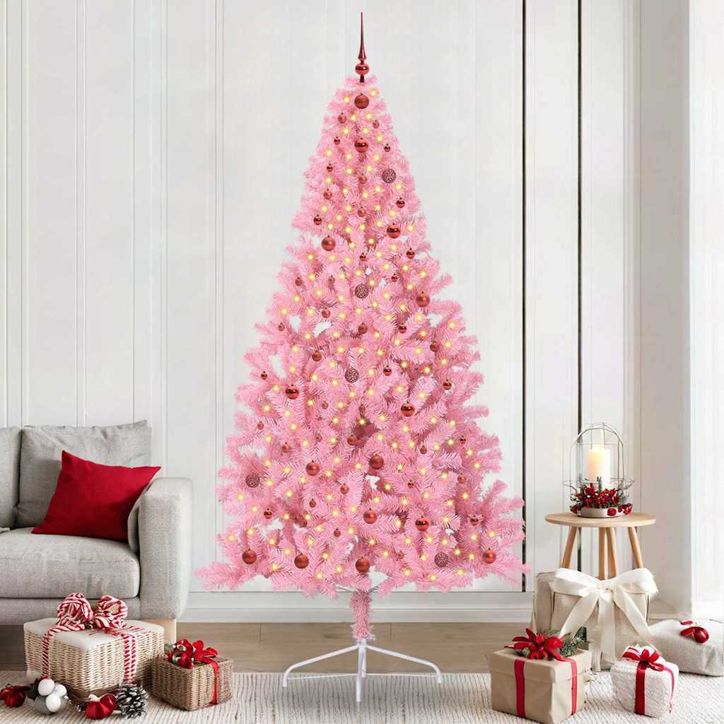 Kunstmatig Voorverlicht Kerstboom Met 300 Led Pvc Roze
