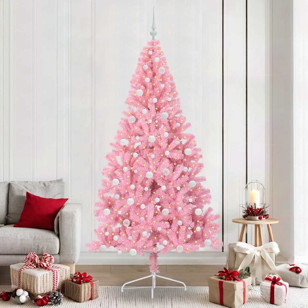 Kunstmatig Voorverlicht Kerstboom Met 300 Led Pvc Roze