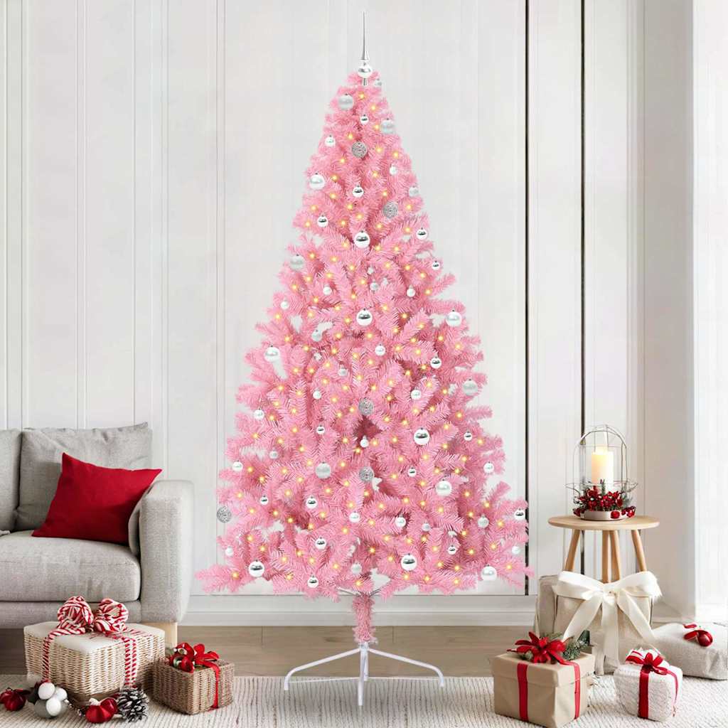 Kunstmatig Voorverlicht Kerstboom Met 300 Led Pvc Roze