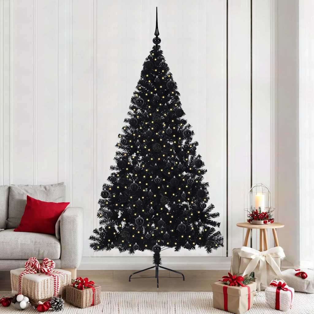 Kunstmatig Voorverlicht Kerstboom Met 300 Led Pvc Zwart
