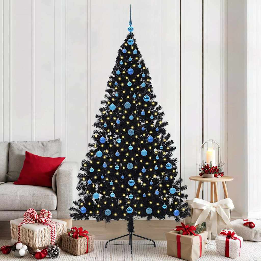 Kunstmatig Voorverlicht Kerstboom Met 300 Led Pvc Zwart