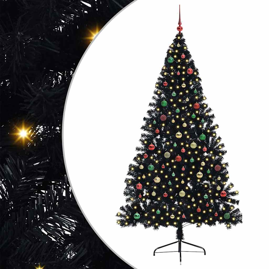 Kunstmatig Voorverlicht Kerstboom Met 300 Led Pvc Zwart