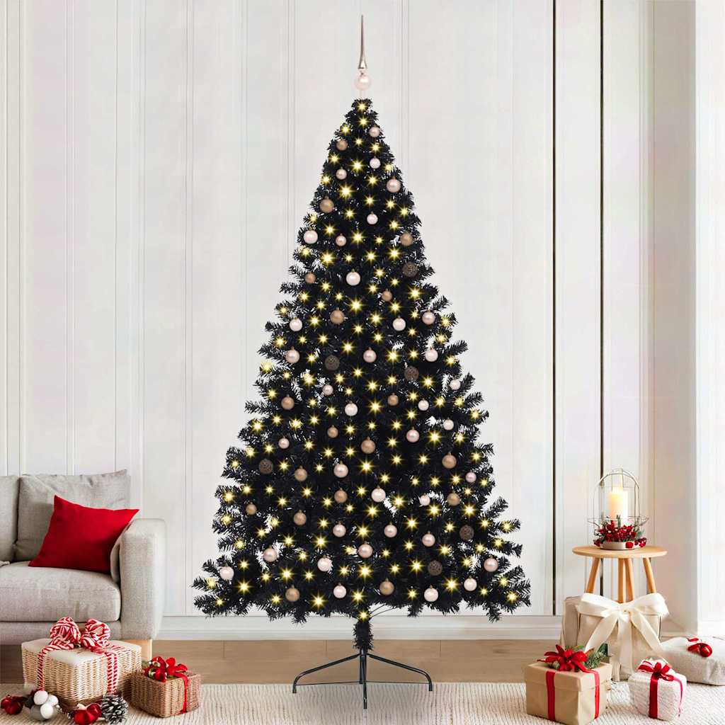 Kunstmatig Voorverlicht Kerstboom Met 300 Led Pvc Zwart