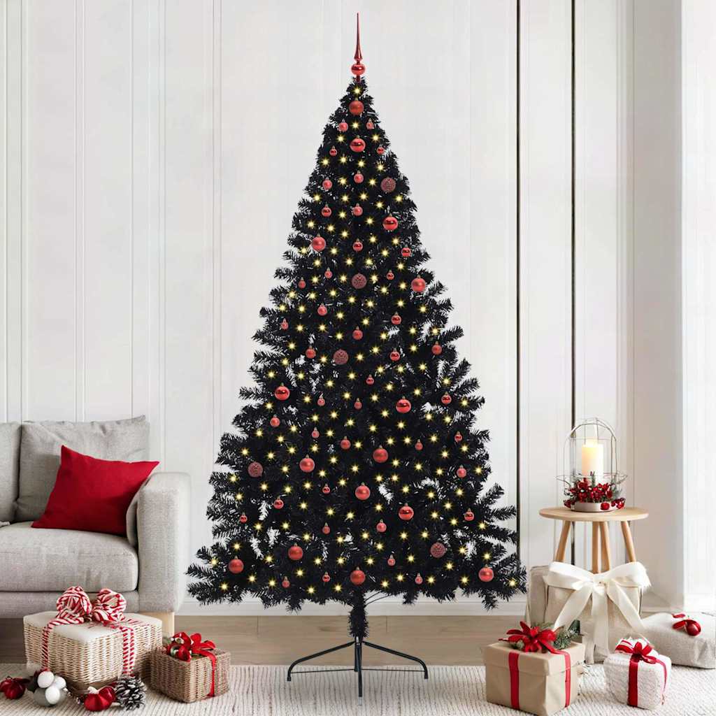 Kunstmatig Voorverlicht Kerstboom Met 300 Led Pvc Zwart
