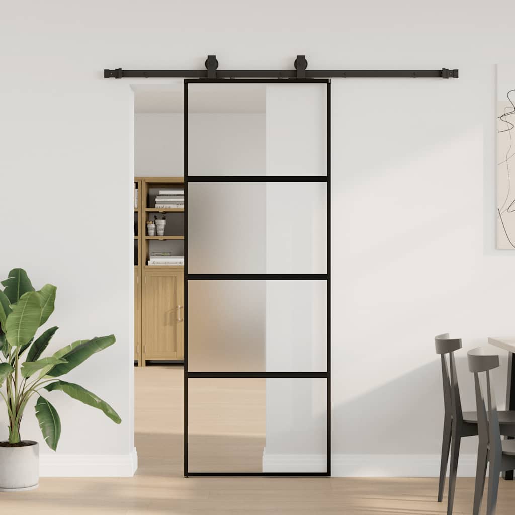Schuifdeur Met Beslagset 76X205 Cm Gehard Glas Zwart