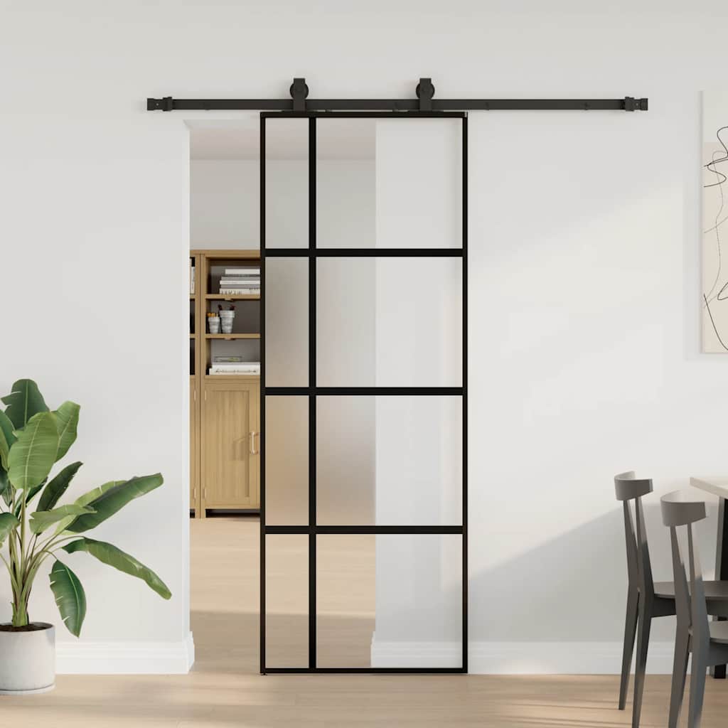 Schuifdeur Met Beslagset 90X205 Cm Gehard Glas Zwart