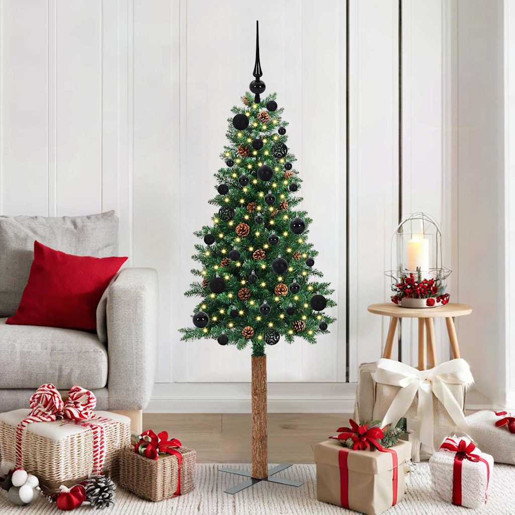 Slanke Kerstboom 180 Cm Pvc En Massief Dennenhout