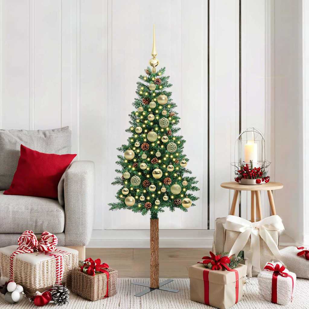 Slanke Kerstboom 180 Cm Pvc En Massief Dennenhout