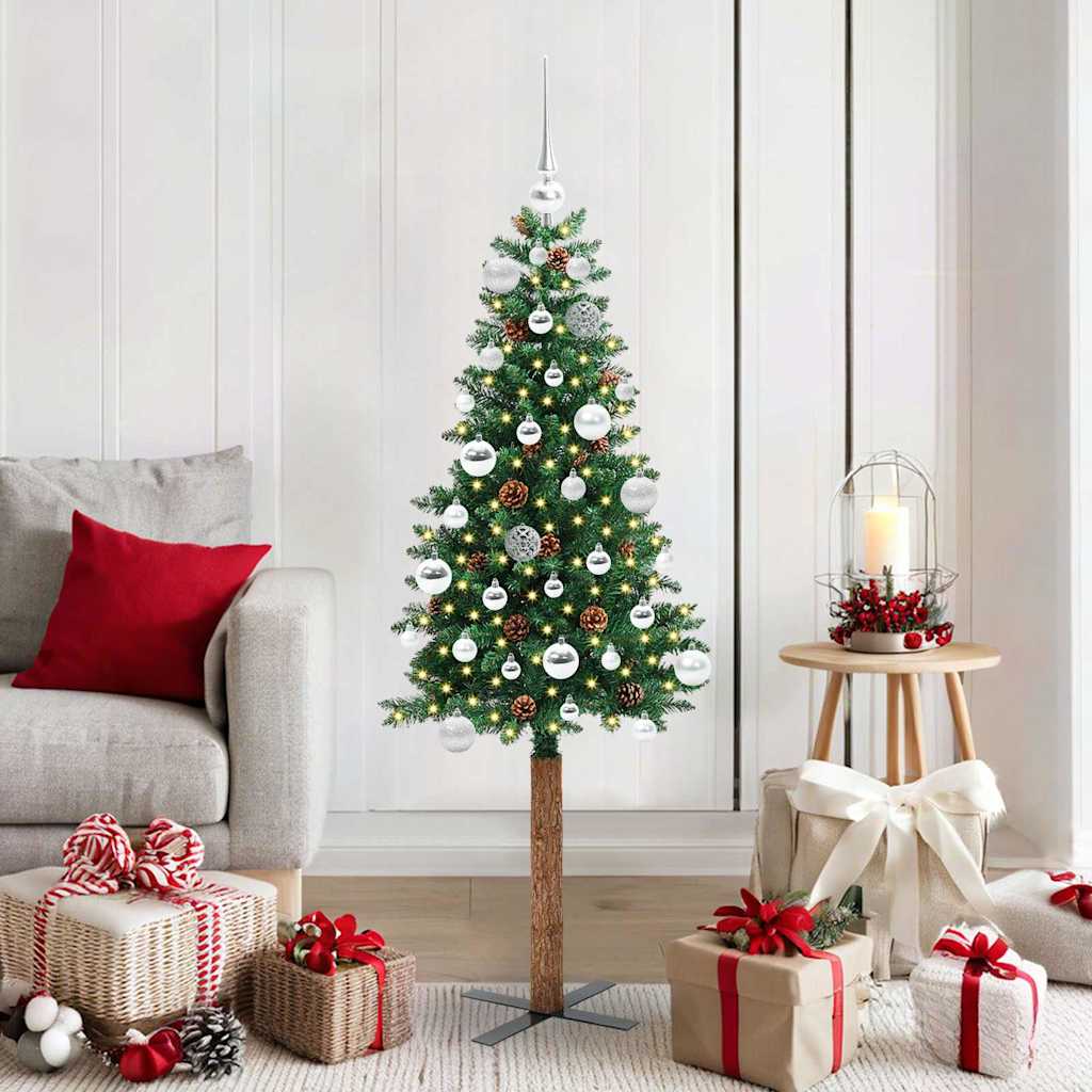 Slanke Kerstboom 180 Cm Pvc En Massief Dennenhout