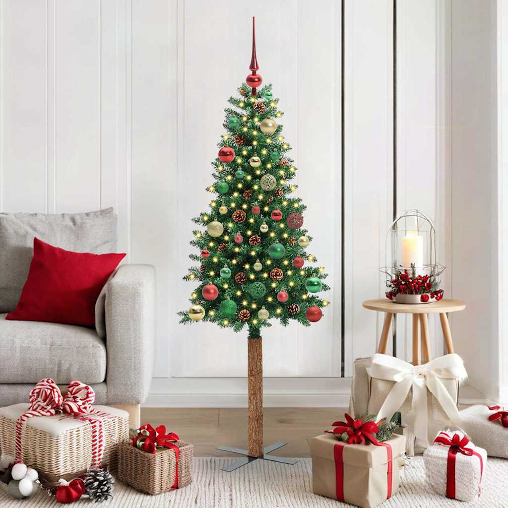 Slanke Kerstboom 180 Cm Pvc En Massief Dennenhout