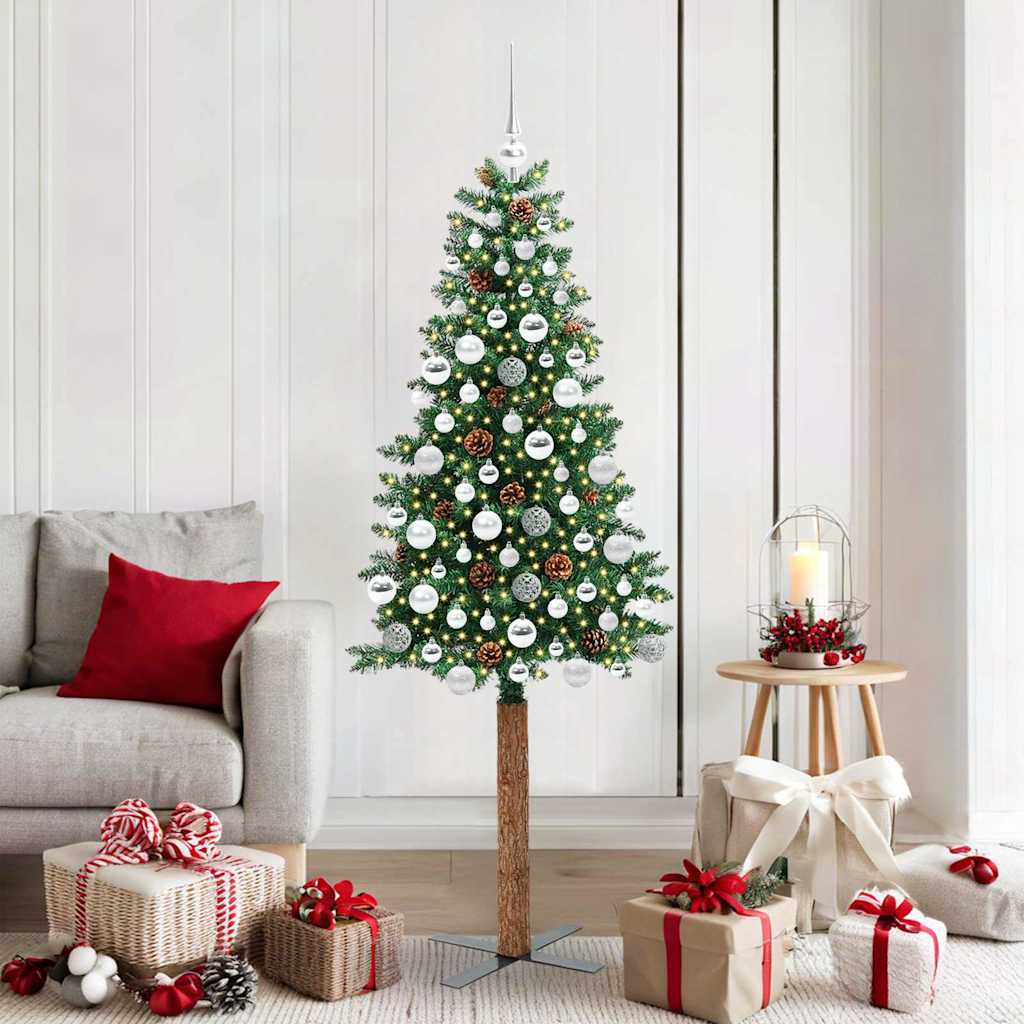 Slanke Kerstboom 180 Cm Pvc En Massief Dennenhout