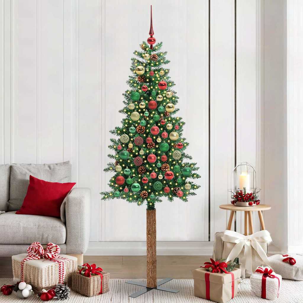 Slanke Kerstboom 180 Cm Pvc En Massief Dennenhout