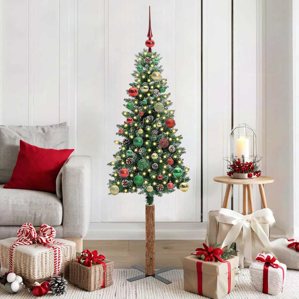 Slanke Kerstboom 180 Cm Pvc En Massief Dennenhout
