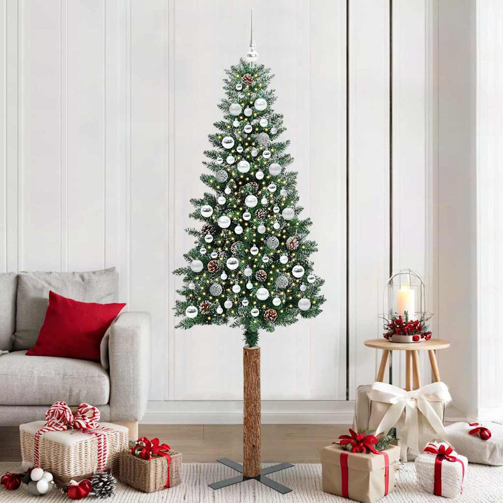 Slanke Kerstboom 180 Cm Pvc En Massief Dennenhout