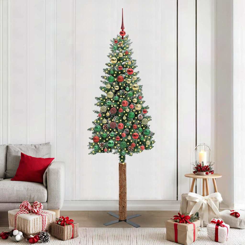 Slanke Kerstboom 180 Cm Pvc En Massief Dennenhout