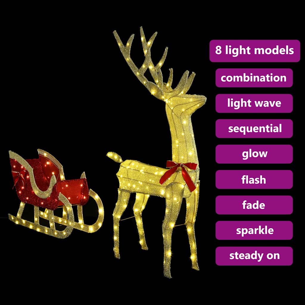 Rendier Trek Slede Met 200 Led Warmwit 70 X 26 X 128,5 Cm