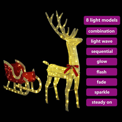 Rendier Trek Slede Met 200 Led Warmwit 70 X 26 X 128,5 Cm