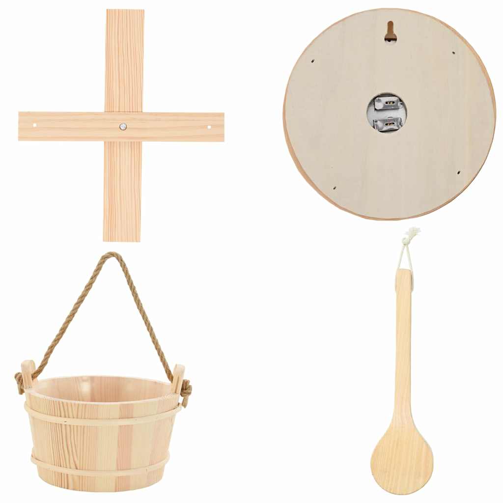 Sauna Accessoire Set 4 Pcs Bruin Massief Vurenhout En Hennep