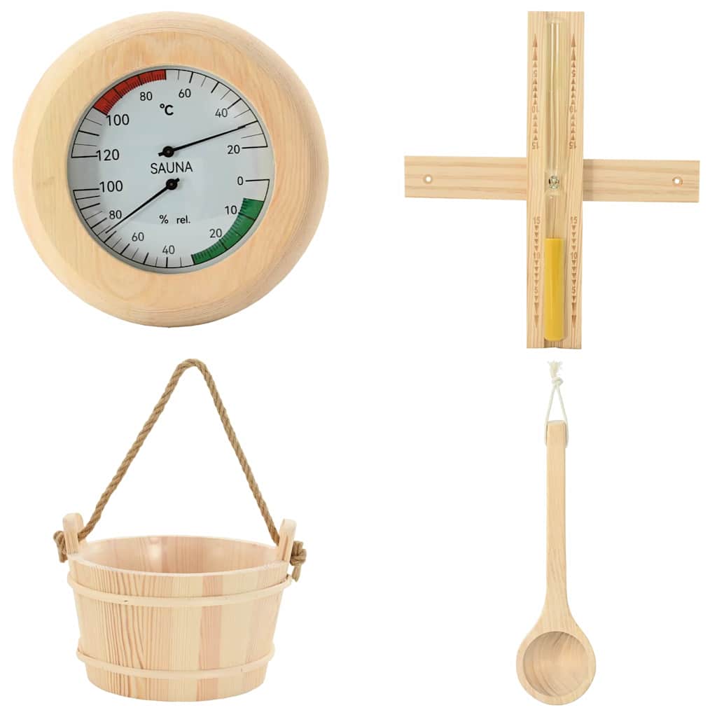 Sauna Accessoire Set 4 Pcs Bruin Massief Vurenhout En Hennep