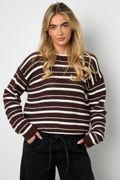 Knitted Polyester Fiber Women's Knit Sweaters Casual Stripes