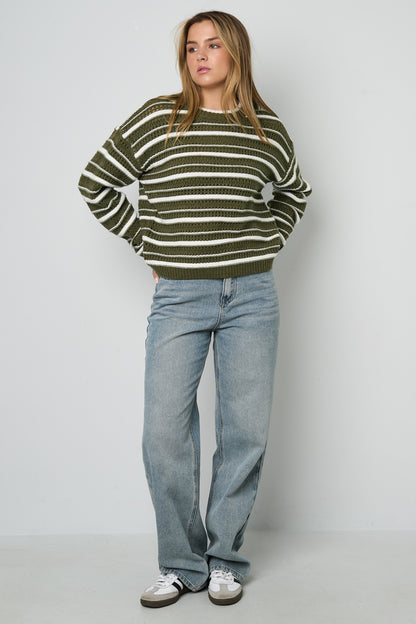 Knitted Polyester Fiber Women's Knit Sweaters Casual Stripes