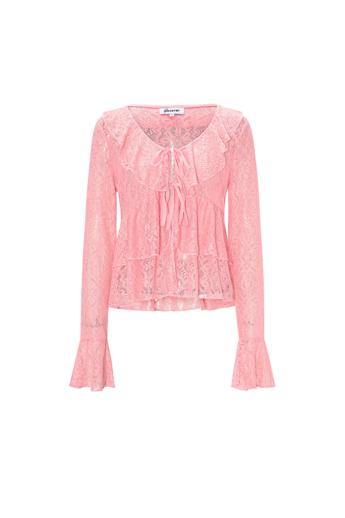 Woven Lace Women's Long Sleeve Top Elegant Ruffle Detail
