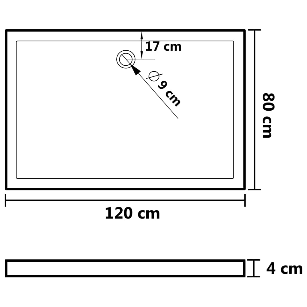 Douchebak rechthoekig 80x120 cm ABS wit