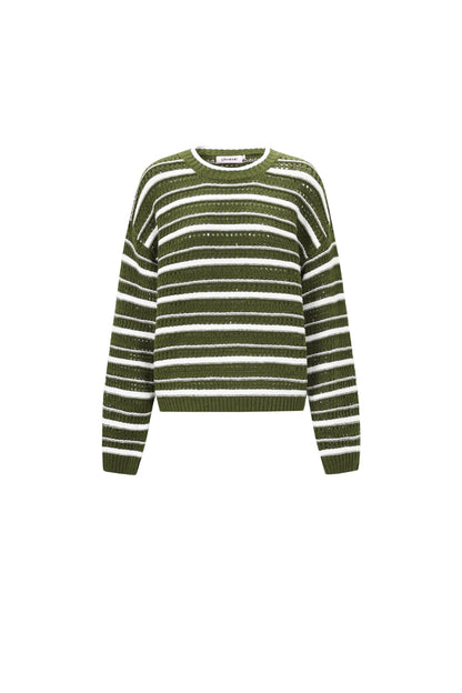 Knitted Polyester Fiber Women's Knit Sweaters Casual Stripes