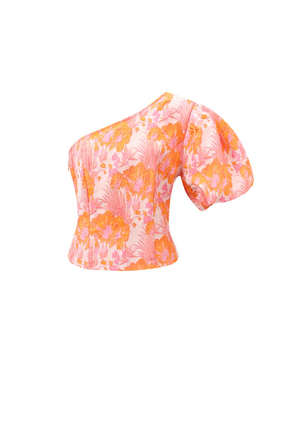 Woven Polyester Fiber Women's One Shoulder Top Elegant Floral Print