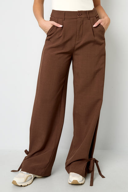 Woven Polyester Fiber Women's Straight Pants Casual Tie-up