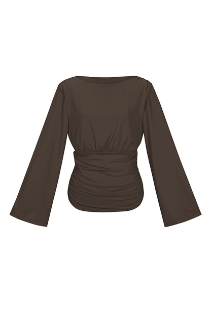 Woven Polyester Fiber Women's Long Sleeve Top Elegant Solid Color Fall/Winter
