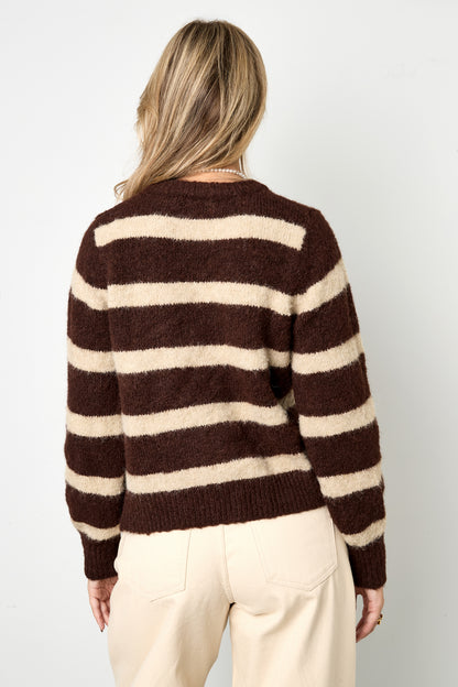 Knitted Polyester Fiber Women's Cardigan Casual Stripes